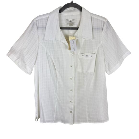 CJ Banks NWT White Short Sleeve Collared Embroidered Button Up Blouse Size X 14W - Picture 1 of 6